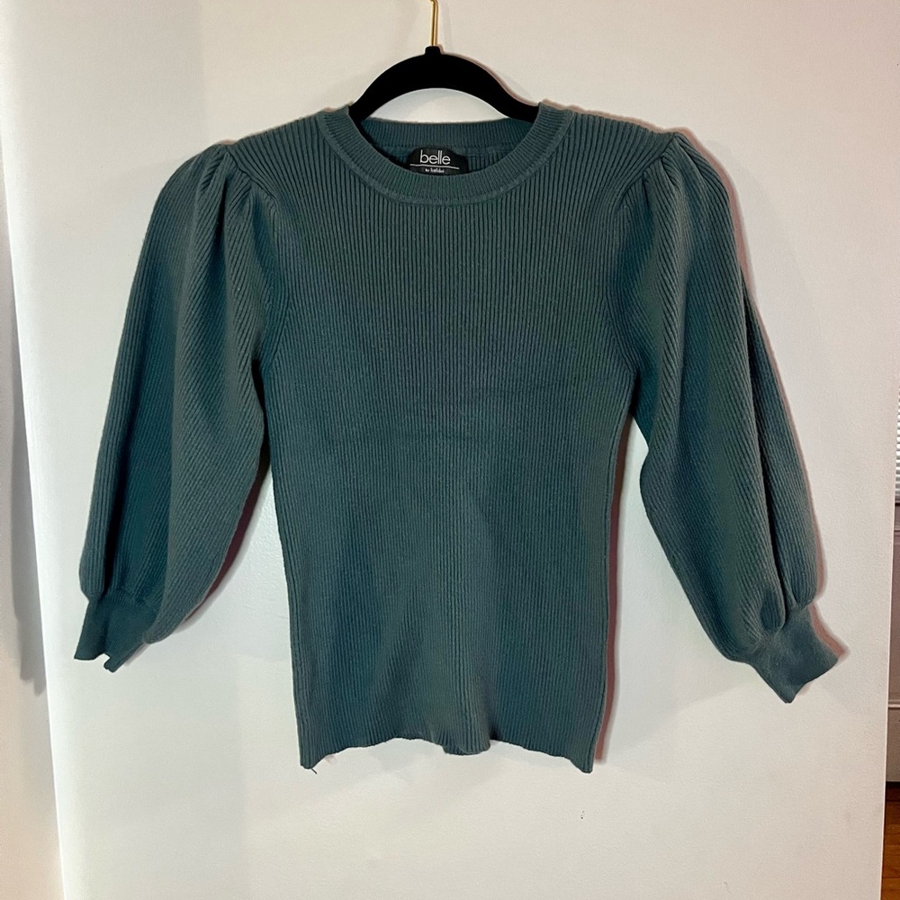 Belle Women's Teal Ribbed 3/4 Sleeve Top
